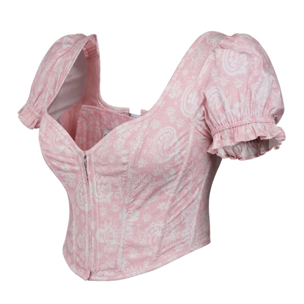 Corset Story Pink English Rose Corset Cottagecore Coquette Lace Up Crop Bustier - Picture 7 of 12